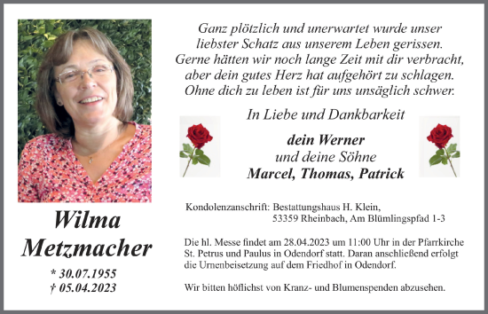 Anzeige von Wilma Metzmacher von  Schaufenster/Blickpunkt 