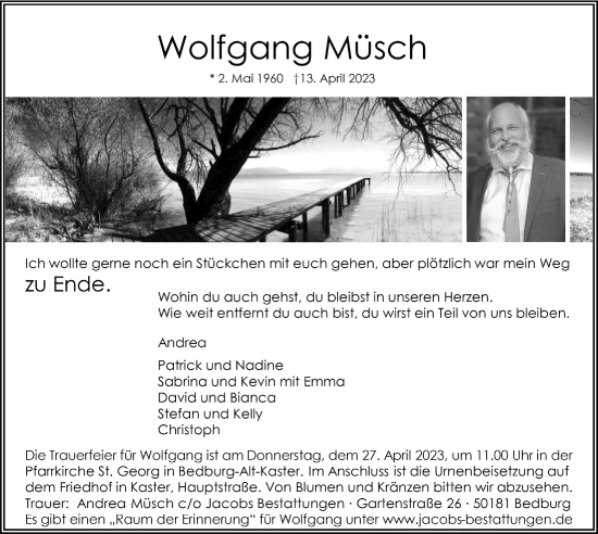 Anzeige von Wolfgang Müsch von  Werbepost 