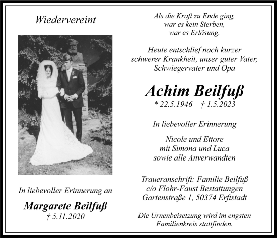 Anzeige von Achim Beilfuß von  Werbepost 
