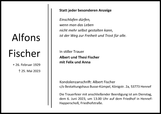 Anzeige von Alfons Fischer von Kölner Stadt-Anzeiger / Kölnische Rundschau / Express