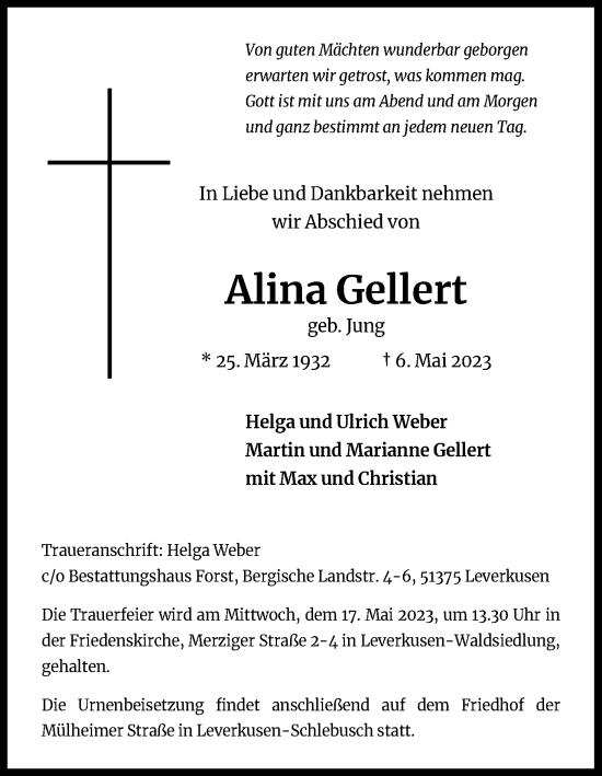Anzeige von Alina Gellert von Kölner Stadt-Anzeiger / Kölnische Rundschau / Express