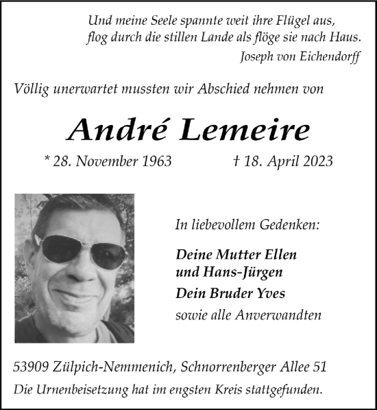 Anzeige von Andre Lemeire von  Blickpunkt Euskirchen 