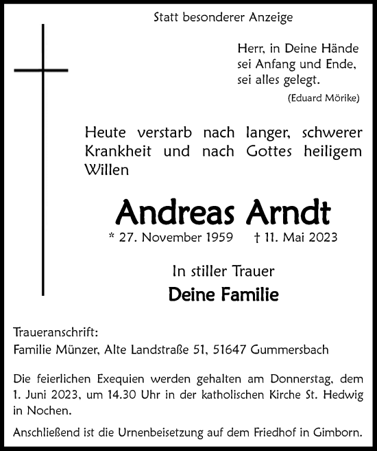 Anzeige von Andreas Arndt von  Anzeigen Echo 