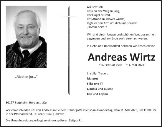 Anzeige von Andreas Wirtz von  Werbepost 