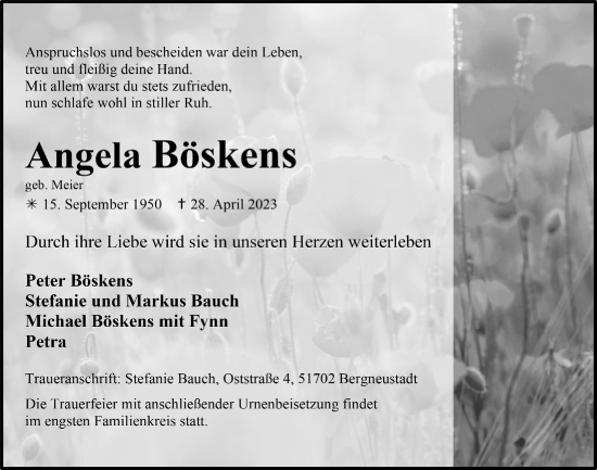 Anzeige von Angela Böskens von  Anzeigen Echo 