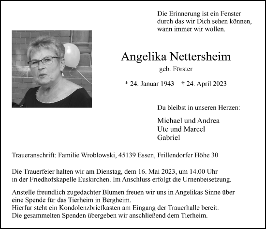 Anzeige von Angelika Nettersheim von  Blickpunkt Euskirchen 