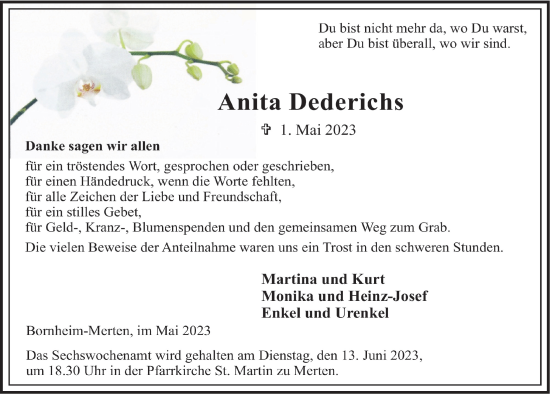 Anzeige von Anita Dederichs von  Schlossbote/Werbekurier 