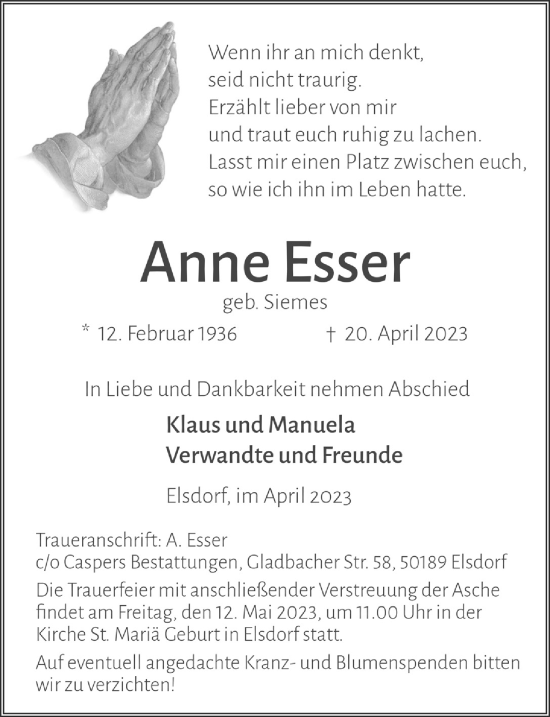 Anzeige von Anne Esser von  Werbepost 