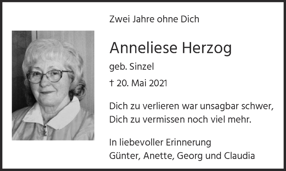  Traueranzeige für Anneliese Herzog vom 19.05.2023 aus  EXPRESS - Die Woche 
