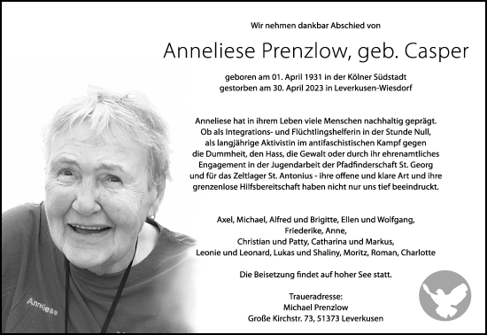 Anzeige von Anneliese Prenzlow von Kölner Stadt-Anzeiger / Kölnische Rundschau / Express