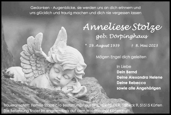 Anzeige von Anneliese Stolze von Kölner Stadt-Anzeiger / Kölnische Rundschau / Express