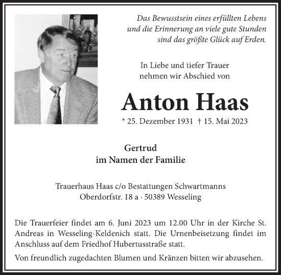 Anzeige von Anton Haas von  Schlossbote/Werbekurier 