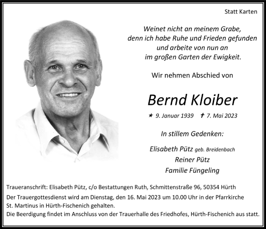 Anzeige von Bernd Kloiber von  Wochenende  Schlossbote/Werbekurier 