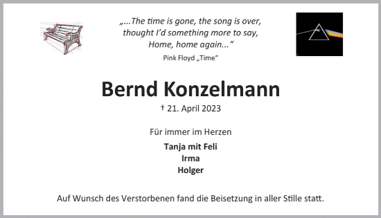 Anzeige von Bernd Konzelmann von  Anzeigen Echo 