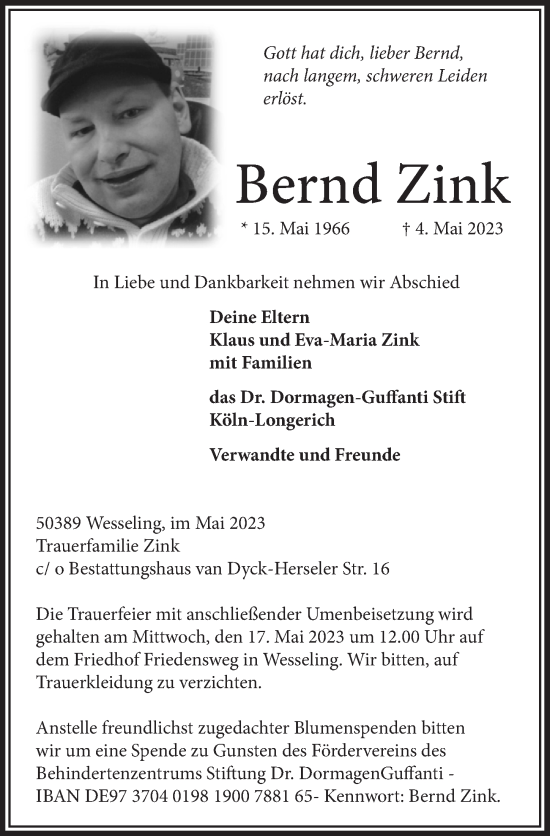Anzeige von Bernd Zink von  Schlossbote/Werbekurier 