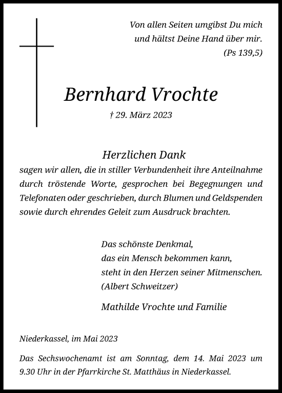 Anzeige von Bernhard Vrochte von Kölner Stadt-Anzeiger / Kölnische Rundschau / Express