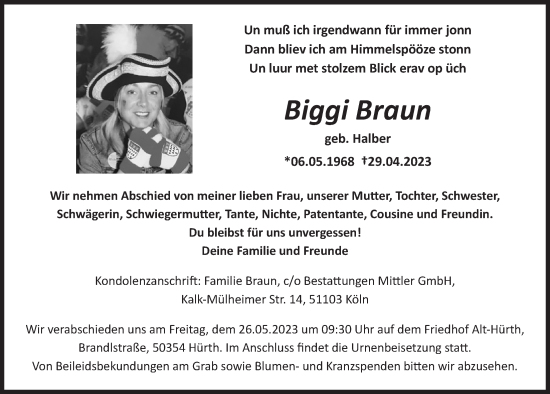 Anzeige von Biggi Braun von  Wochenende 