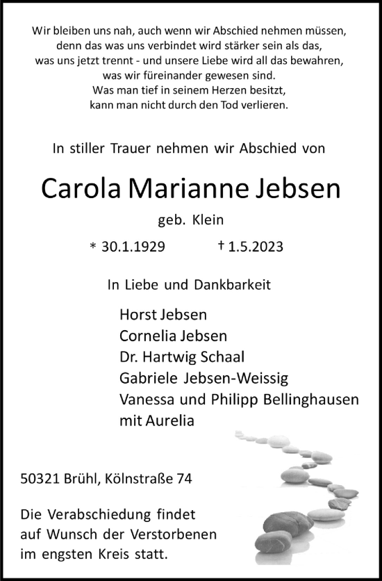 Anzeige von Carola Jebsen von  Schlossbote/Werbekurier 