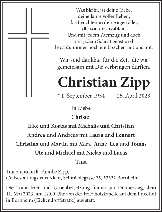 Anzeige von Christian Zipp von  Schaufenster/Blickpunkt 