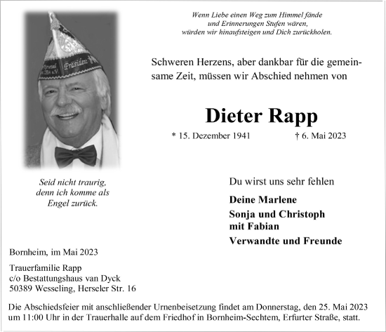 Anzeige von Dieter Rapp von  Schlossbote/Werbekurier 