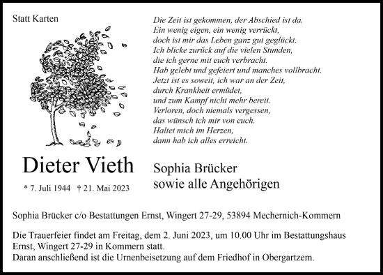 Anzeige von Dieter Vieth von  Blickpunkt Euskirchen 