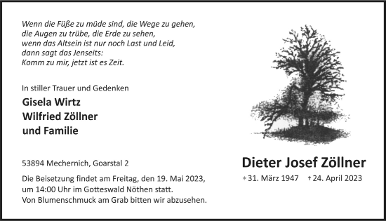 Anzeige von Dieter Josef Zöllner von  Blickpunkt Euskirchen 