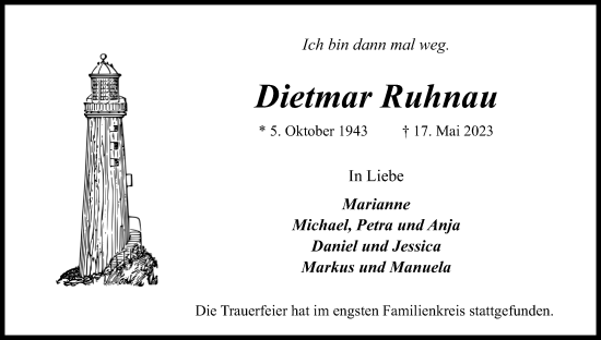 Anzeige von Dietmar Ruhnau von Kölner Stadt-Anzeiger / Kölnische Rundschau / Express