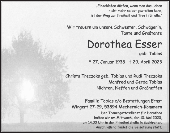 Anzeige von Dorothea Esser von  Blickpunkt Euskirchen 