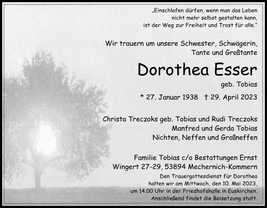Anzeige von Dorothea Esser von Kölner Stadt-Anzeiger / Kölnische Rundschau / Express