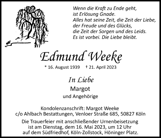 Anzeige von Edmund Weeke von Kölner Stadt-Anzeiger / Kölnische Rundschau / Express