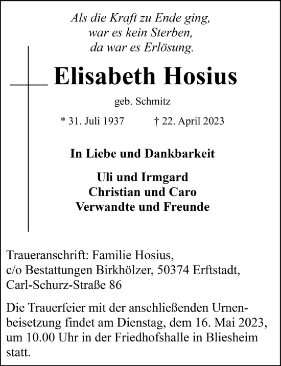 Anzeige von Elisabeth Hosius von  Werbepost 