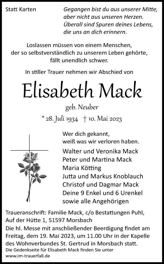 Anzeige von ELisabeth Mack von Kölner Stadt-Anzeiger / Kölnische Rundschau / Express