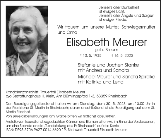 Anzeige von Elisabeth Meurer von  Schaufenster/Blickpunkt 