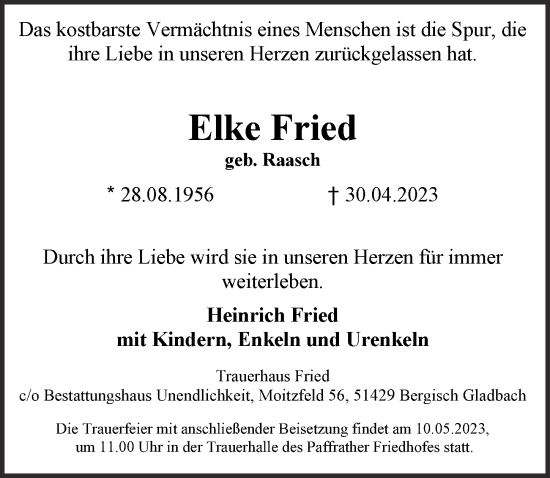 Anzeige von Elke Fried von  Bergisches Handelsblatt 
