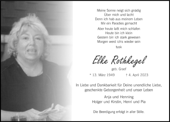 Anzeige von Elke Rothkegel von  Bergisches Handelsblatt 