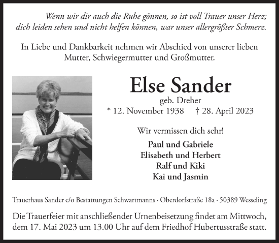 Anzeige von Else Sander von  Schlossbote/Werbekurier 