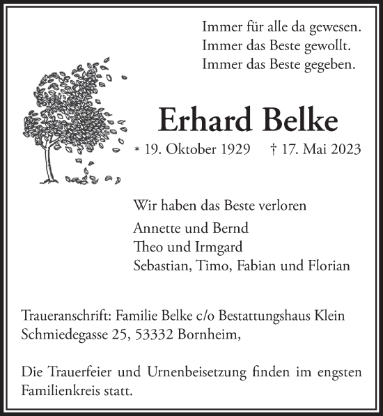 Anzeige von Erhard Belke von  Schaufenster/Blickpunkt 