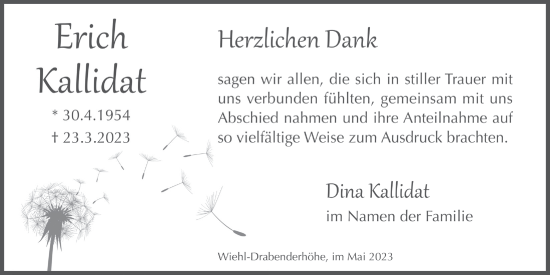 Anzeige von Erich Kallidat von  Anzeigen Echo 