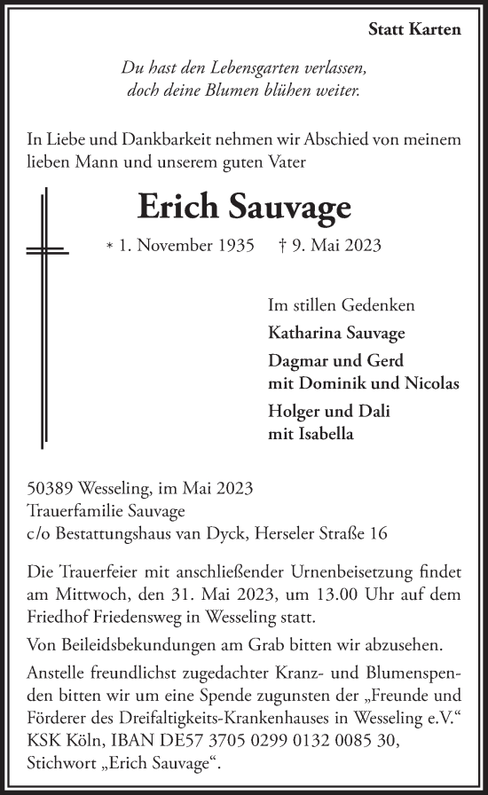 Anzeige von Erich Sauvage von  Schlossbote/Werbekurier 