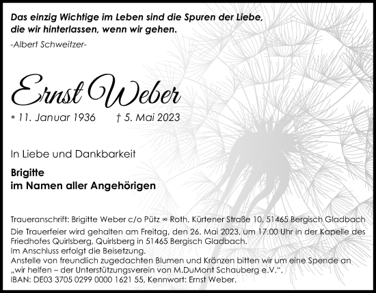 Anzeige von Ernst Weber von Kölner Stadt-Anzeiger / Kölnische Rundschau / Express