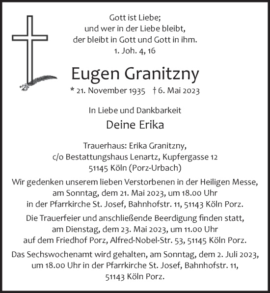 Anzeige von Eugen Granitzny von  EXPRESS - Die Woche 