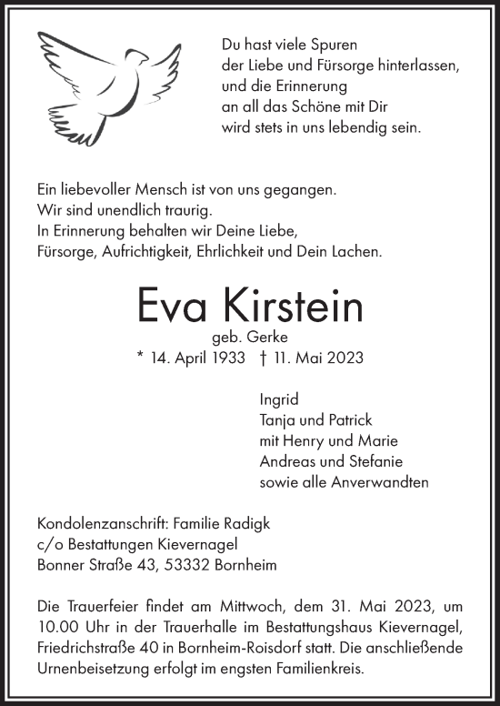 Anzeige von Eva Kirstein von  Schaufenster/Blickpunkt 