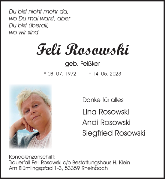 Anzeige von Feli Rosowski von  Schaufenster/Blickpunkt 