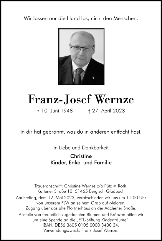 Anzeige von Franz-Josef Wernze von Kölner Stadt-Anzeiger / Kölnische Rundschau / Express