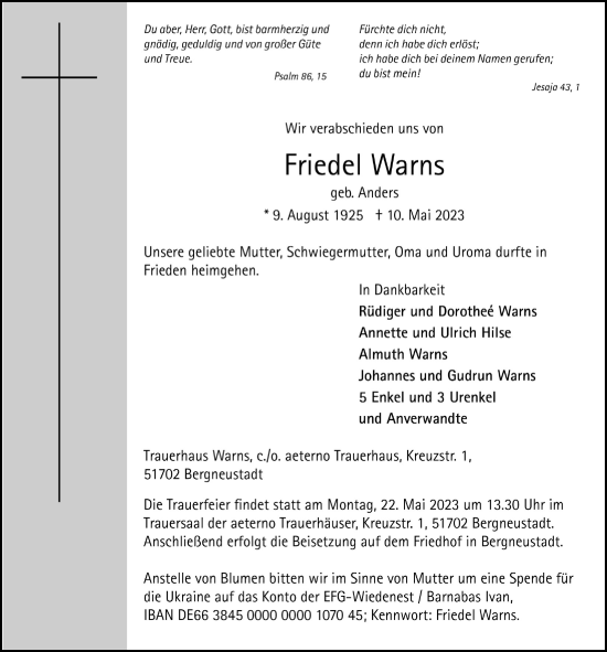 Anzeige von Friedel Warns von  Anzeigen Echo 