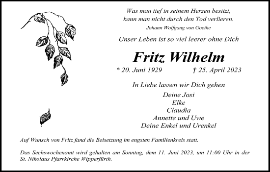 Anzeige von Fritz Wilhelm von Kölner Stadt-Anzeiger / Kölnische Rundschau / Express