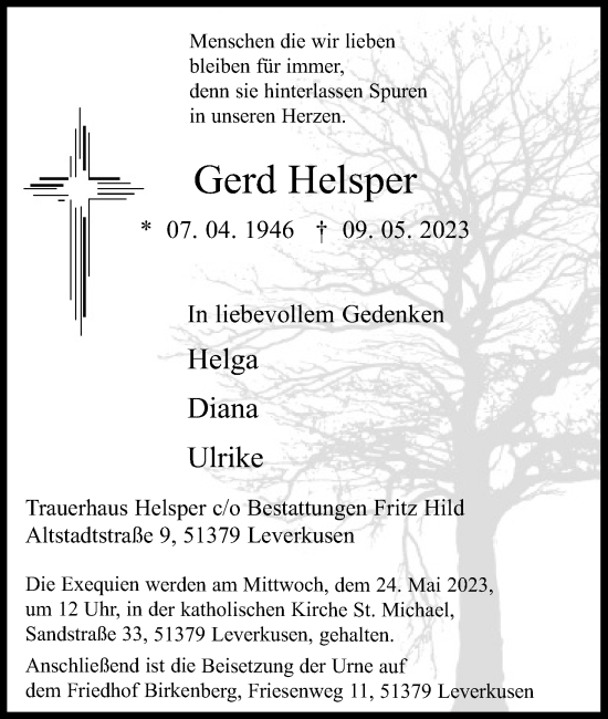 Anzeige von Gerd Helsper von Kölner Stadt-Anzeiger / Kölnische Rundschau / Express