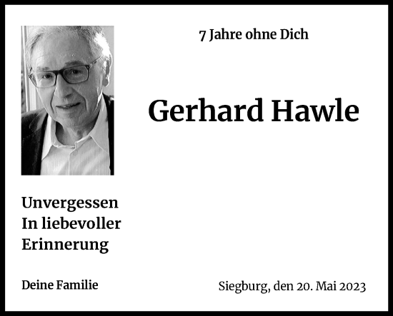 Anzeige von Gerhard Hawle von Kölner Stadt-Anzeiger / Kölnische Rundschau / Express