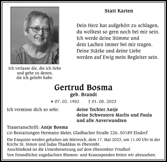 Anzeige von Gertrud Bosma von  Werbepost 