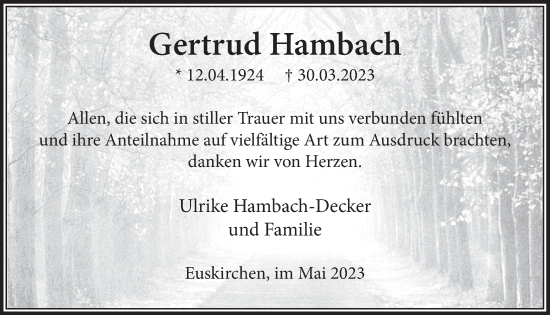 Anzeige von Gertrud  Hambach von  Blickpunkt Euskirchen 